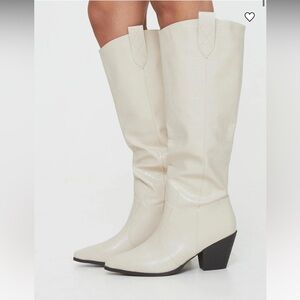 Princess Polly Knee High Croc Riley Boots in Ecru